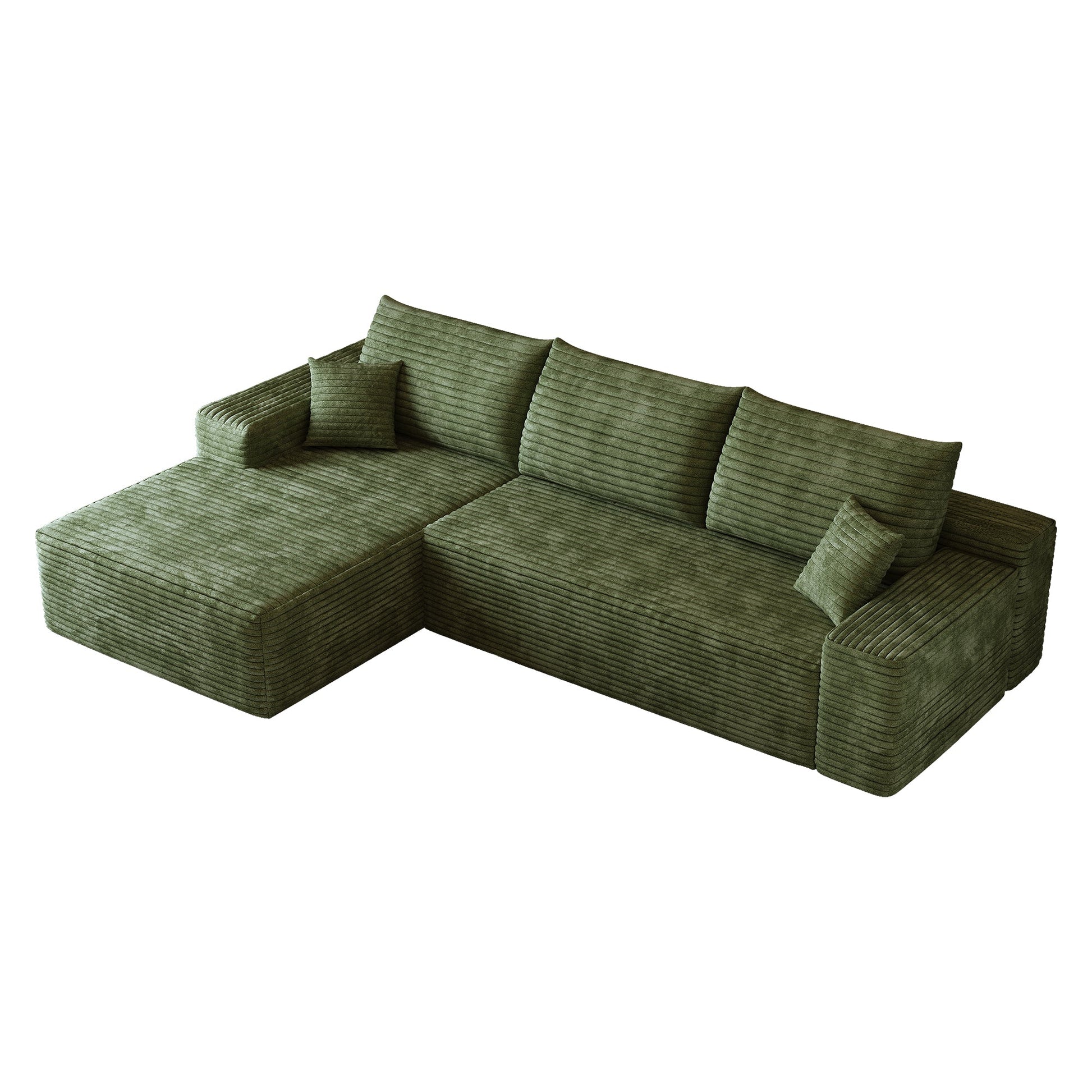 107in Cloud sectional couch with L-shaped chaise in green corduroy fabric on Tampa Home & Garden Store