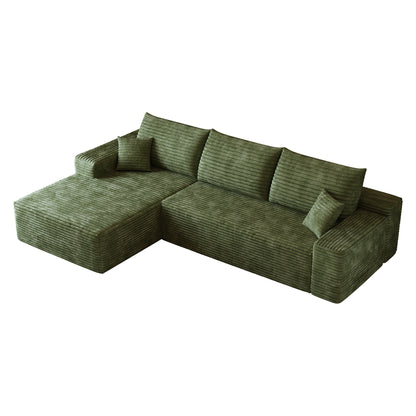 107in Cloud sectional couch with L-shaped chaise in green corduroy fabric on Tampa Home & Garden Store