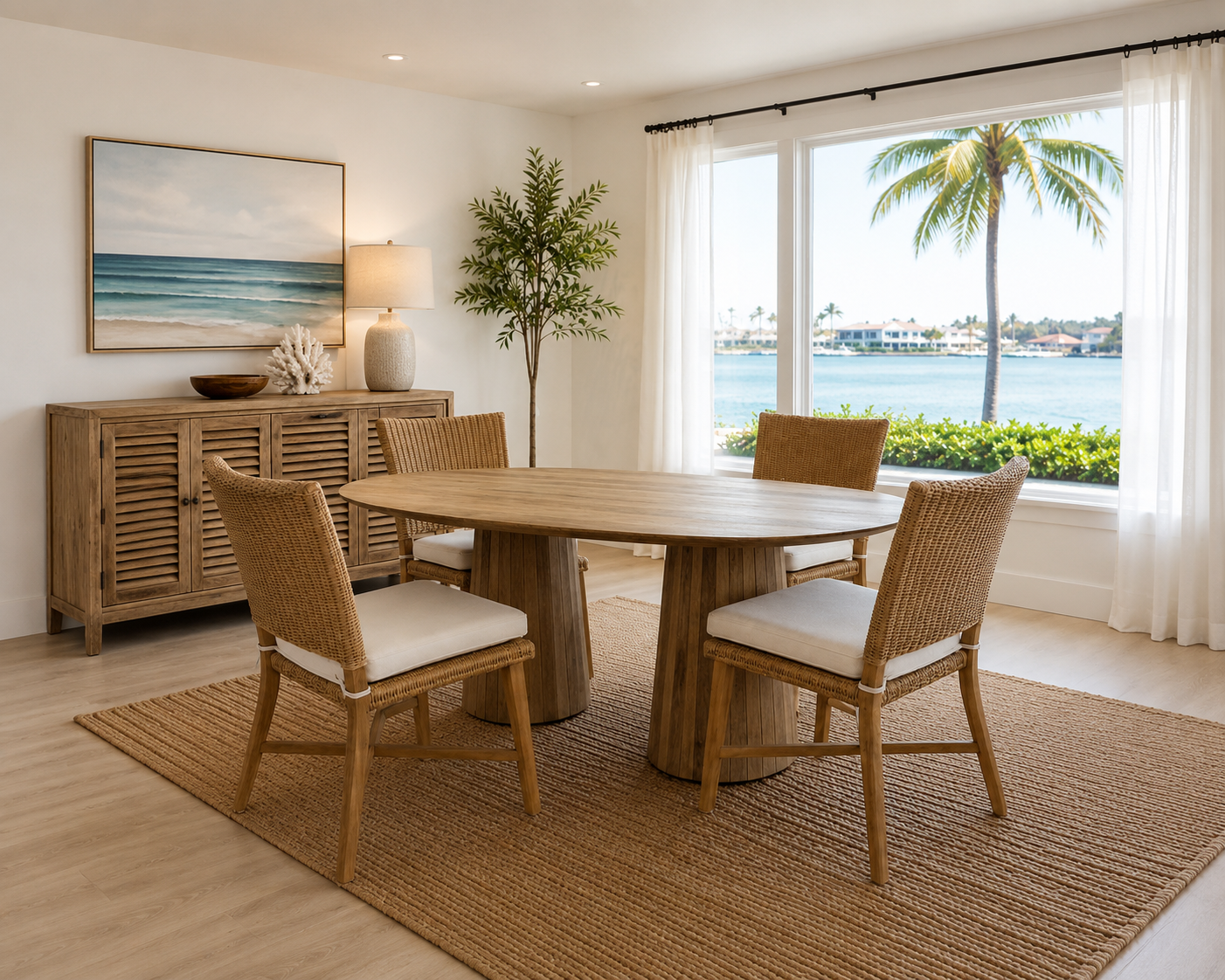 Mango Wood Oval Dining Table 71x35x30 in; natural finish with pedestal base by The Broward DC on Tampa Home & Garden Store