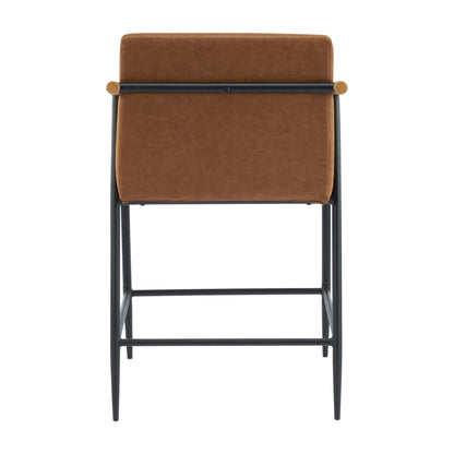 Mid Century counter stool with iron frame and brown leather upholstery HouseOfZazla on Tampa Home & Garden Store