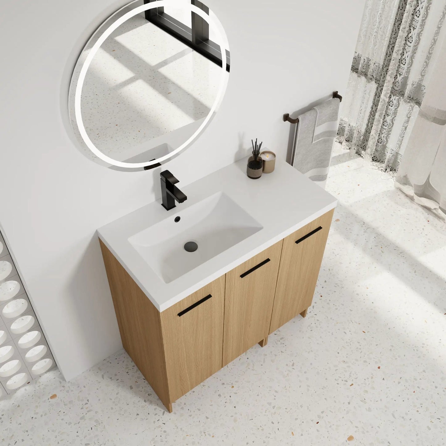 Wall Mounted Floating Vanity with Sink, 3 Doors