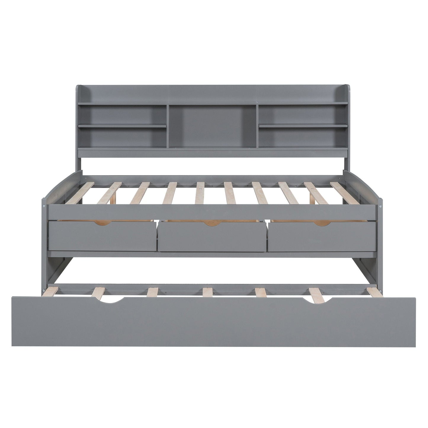 Captain Bed with Built-In Bookshelves by HouseOfZazla, gray metal trundle bed with 3 drawers on Tampa Home & Garden Store