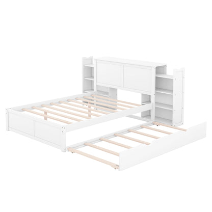 Storage platform bed with pull-out shelves and trundle in white by HouseOfZazla on Tampa Home & Garden Store