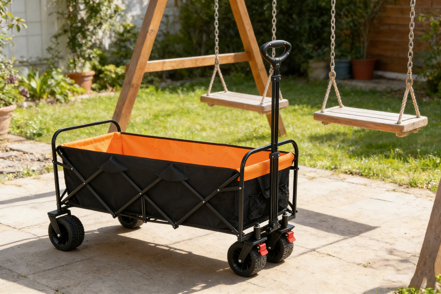 Big folding wagon cart with extender in black and orange outdoor wagon HouseOfZazla on Tampa Home & Garden Store
