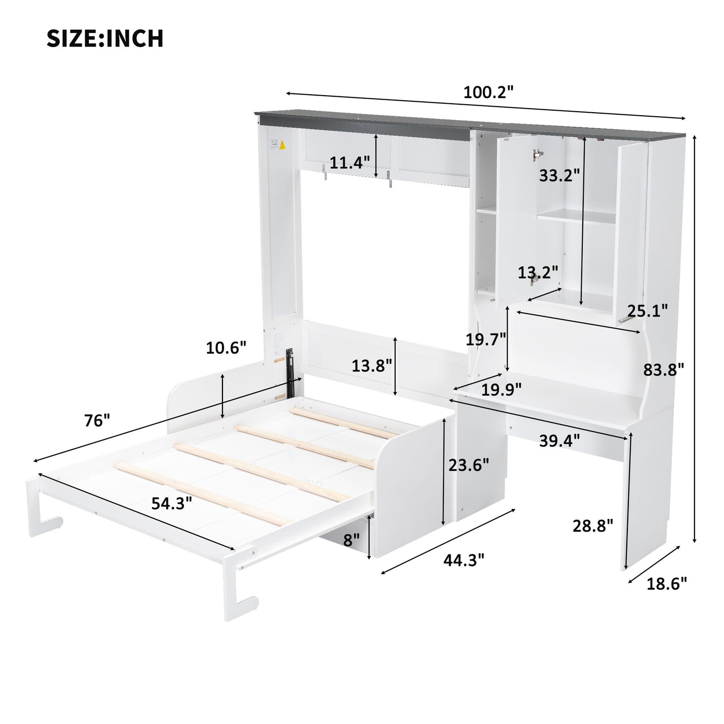 Murphy bed with sofa, desk, and storage cabinet in white, full size by HouseOfZazla on Tampa Home & Garden Store