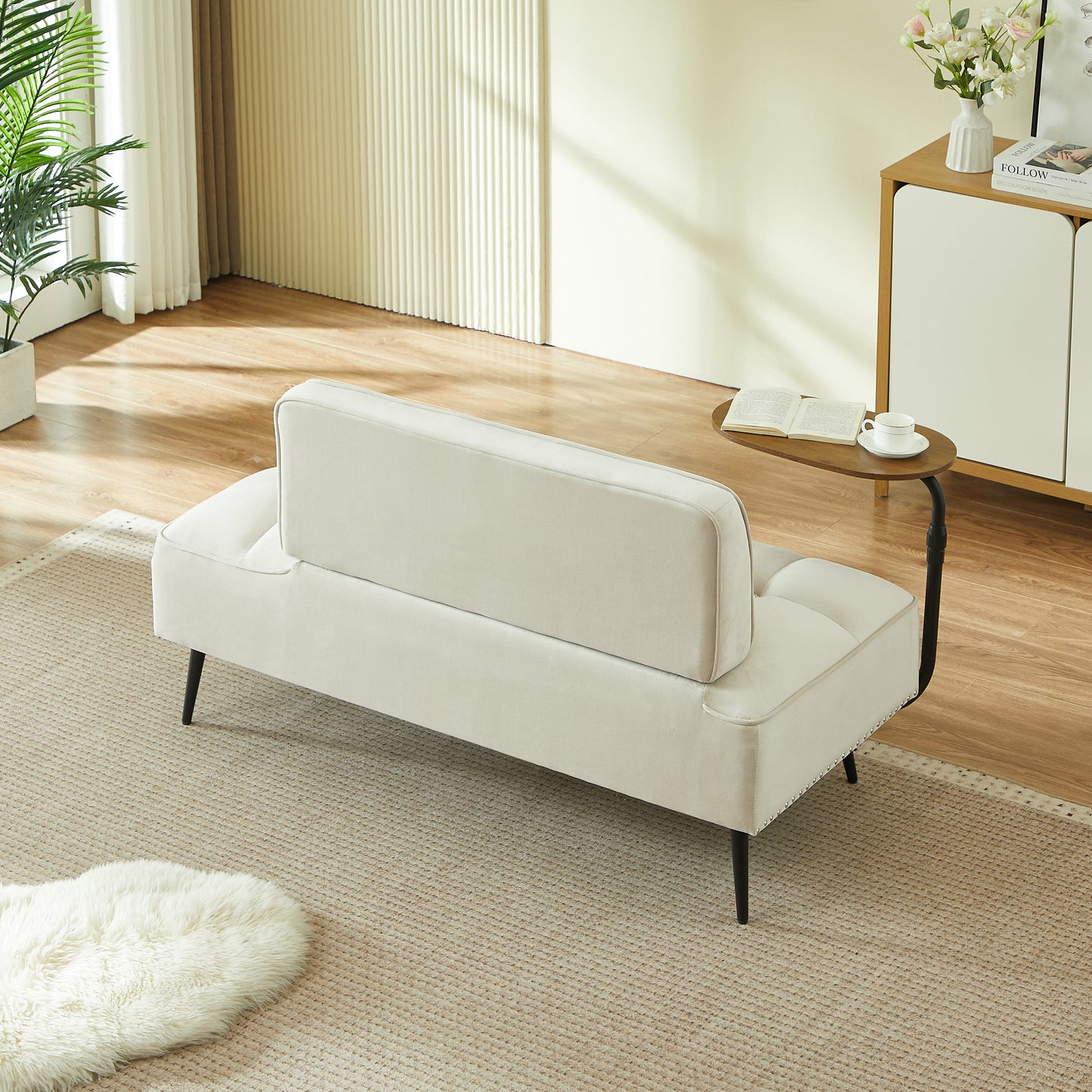 Modern Velvet Sofa with Rotating Side Table
