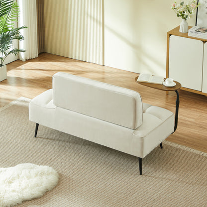 Modern Velvet Sofa with Rotating Side Table