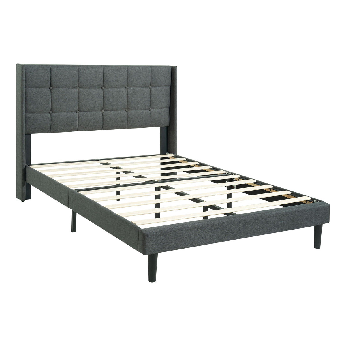 Queen size upholstered bed frame with dark gray linen button tufted headboard HouseOfZazla on Tampa Home & Garden Store