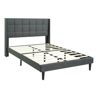 Queen size upholstered bed frame with dark gray linen button tufted headboard HouseOfZazla on Tampa Home & Garden Store