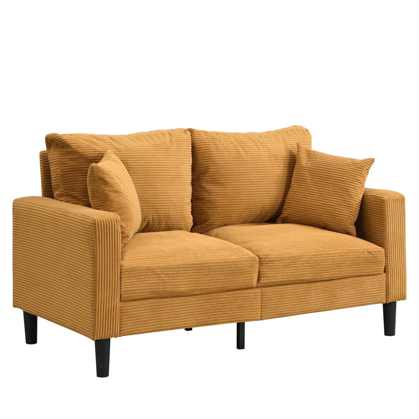 Modern Upholstered 2 Piece Sofa Set, 3- & 2-Seater, tan corduroy fabric with black legs on Tampa Home & Garden Store