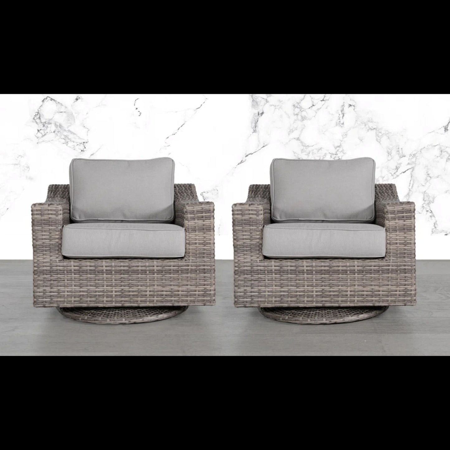 Swivel patio chair set of 2 with gray cushions and wicker frames by HouseOfZazla club chair style on Tampa Home & Garden Store