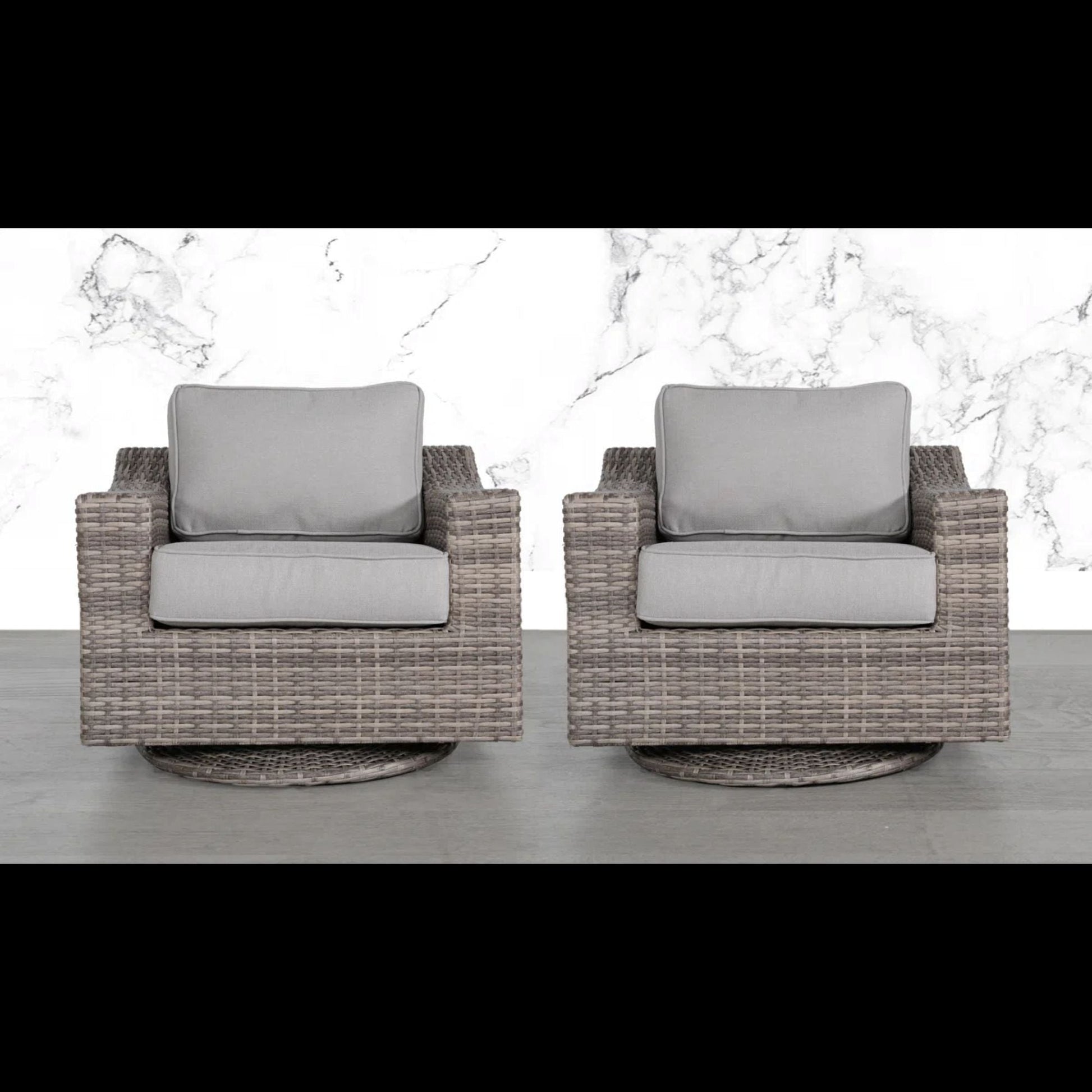 Swivel patio chair set of 2 with gray cushions and wicker frames by HouseOfZazla club chair style on Tampa Home & Garden Store