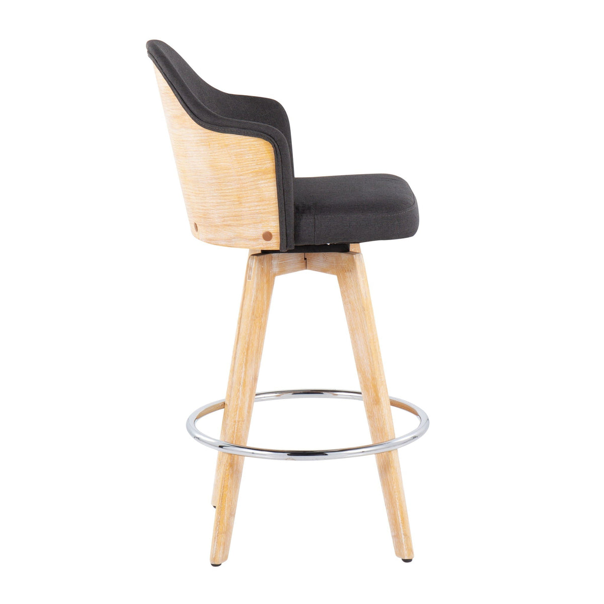 Contemporary fixed height counter stool with bamboo back and dark gray upholstery, swivel on Tampa Home & Garden Store