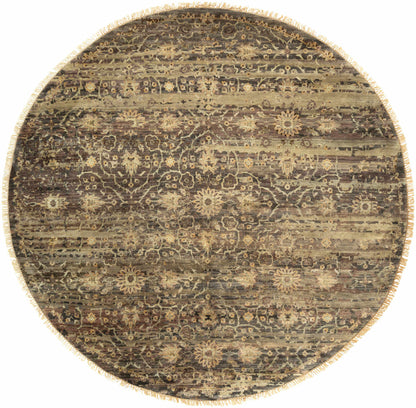 Boutique Rugs Andrew Brown&Sage Wool Rug round distressed floral beige fringe on Tampa Home & Garden Store