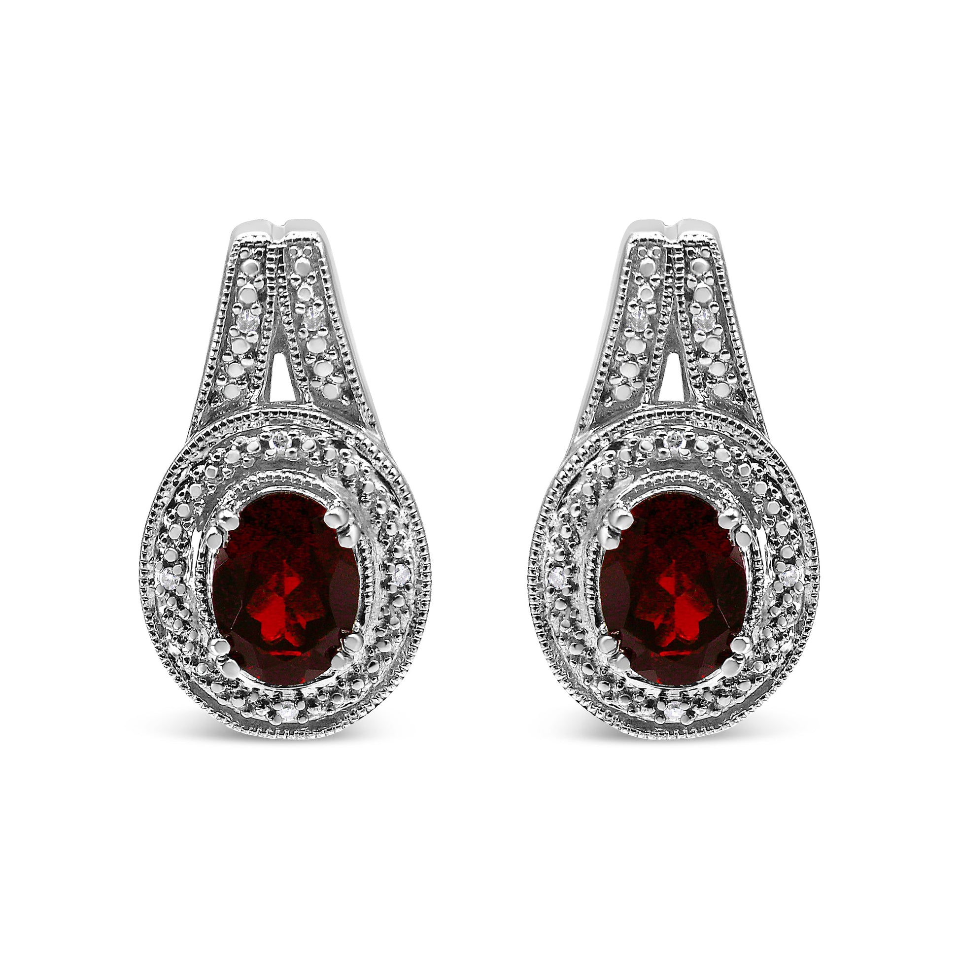 Pair garnet drop earrings in .925 sterling silver with diamond accents, red oval garnets on Tampa Home & Garden Store