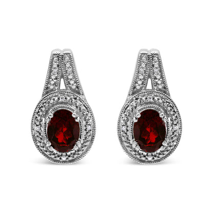 Pair garnet drop earrings in .925 sterling silver with diamond accents, red oval garnets on Tampa Home & Garden Store
