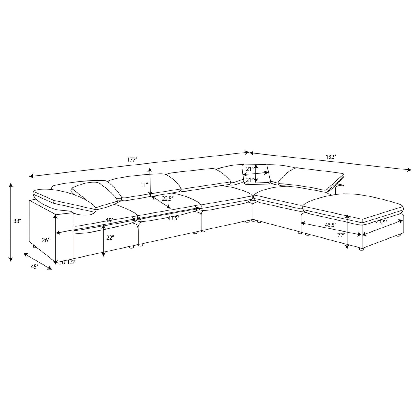 Segoura modular sectional with ottoman, 2-piece living room set by HouseOfZazla, schematic on Tampa Home & Garden Store