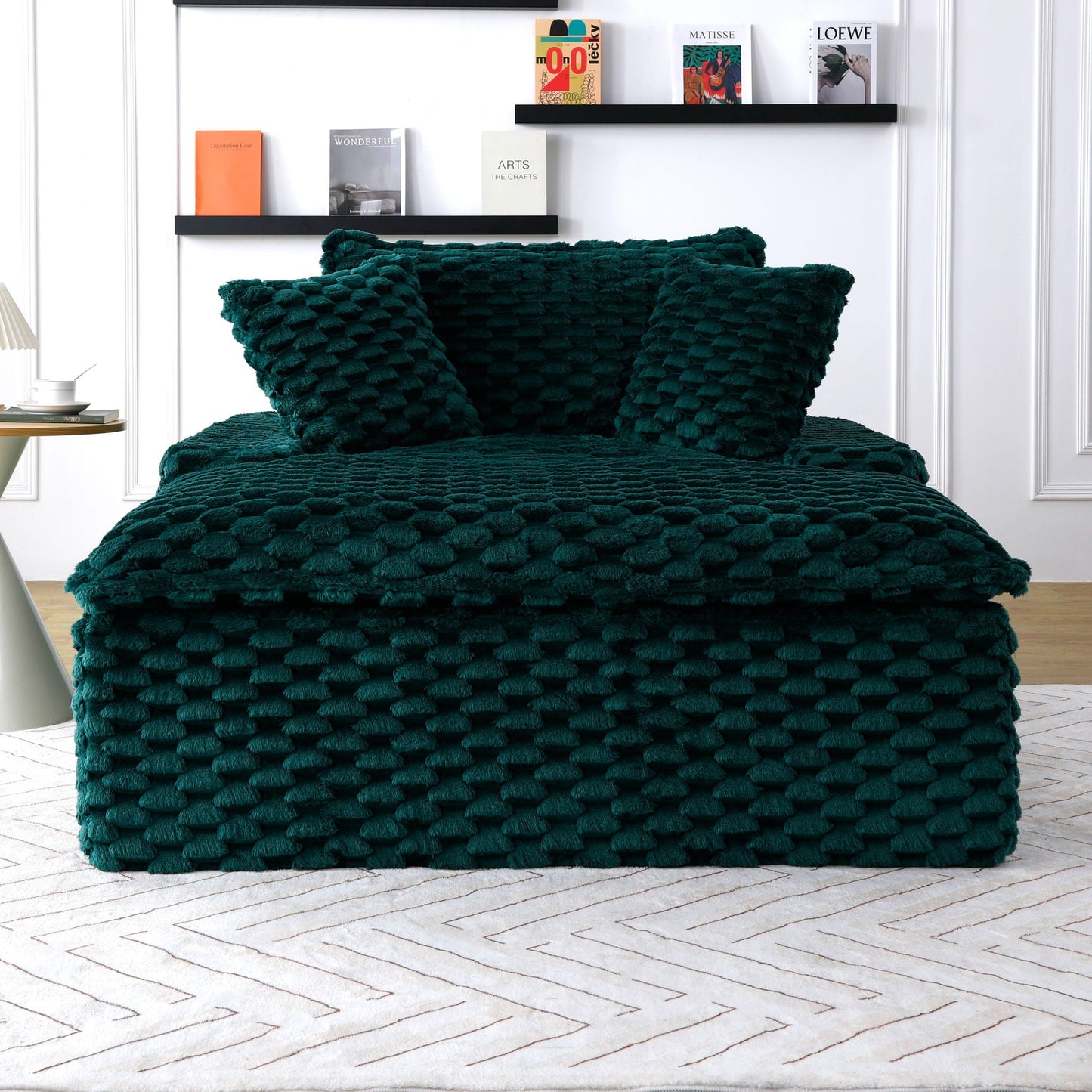 Comfort Bearing Sofa with 2 pillows and backrest, green textured knit upholstery on Tampa Home & Garden Store