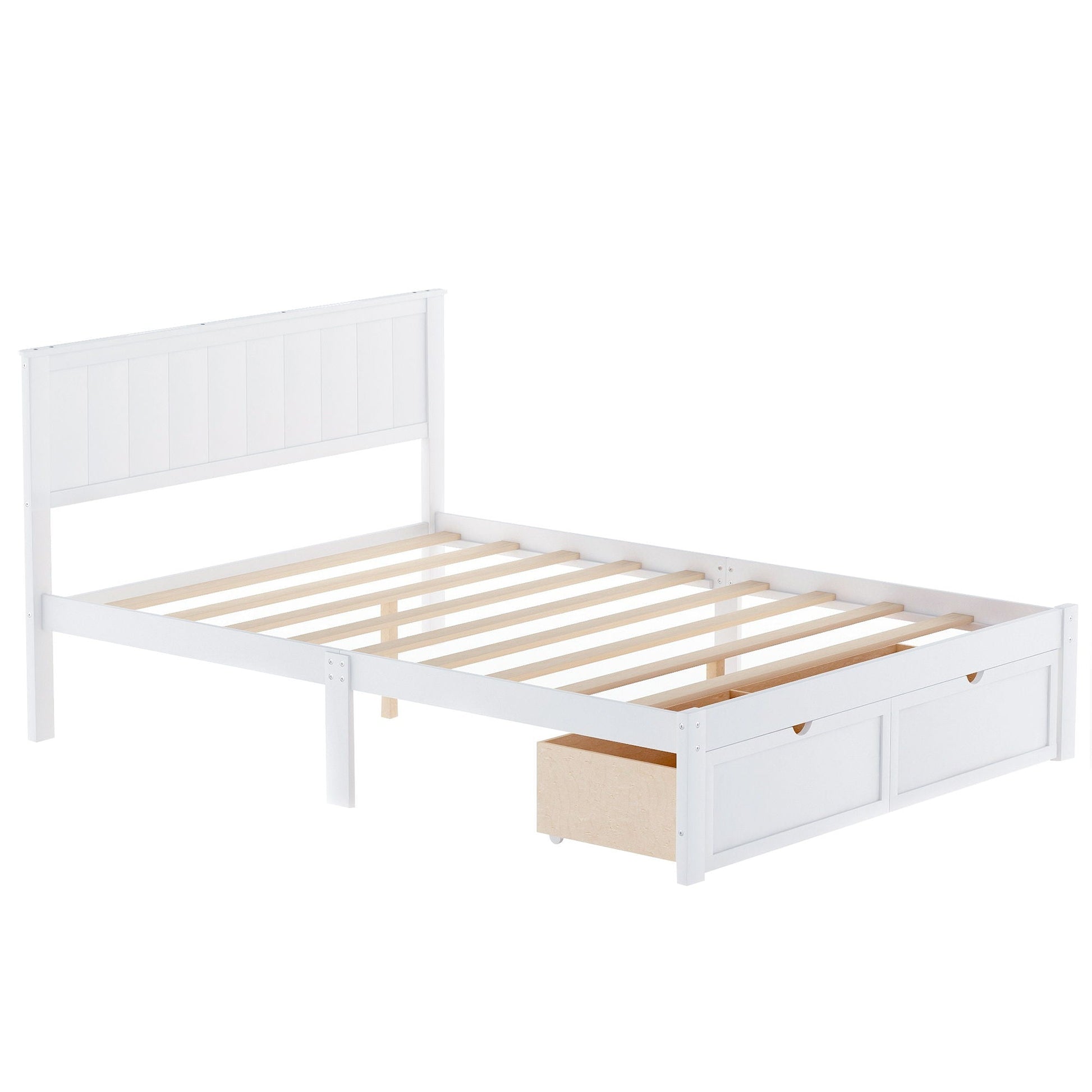 Full-size white platform bed with under-bed drawers and slatted deck by HouseOfZazla on Tampa Home & Garden Store