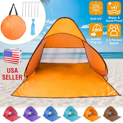 GemGear pop-up beach tent orange sun shade shelter anti-UV waterproof canopy 2–3 person bag on Tampa Home & Garden Store