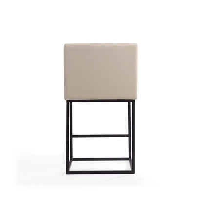 Ambassador counter stool beige upholstered back with square black metal frame HouseOfZazla on Tampa Home & Garden Store