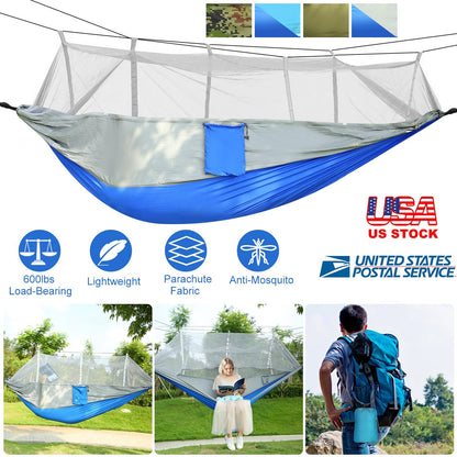 GemGear 600lbs Camping Hammock with Mosquito Net blue gray carry bag on Tampa Home & Garden Store