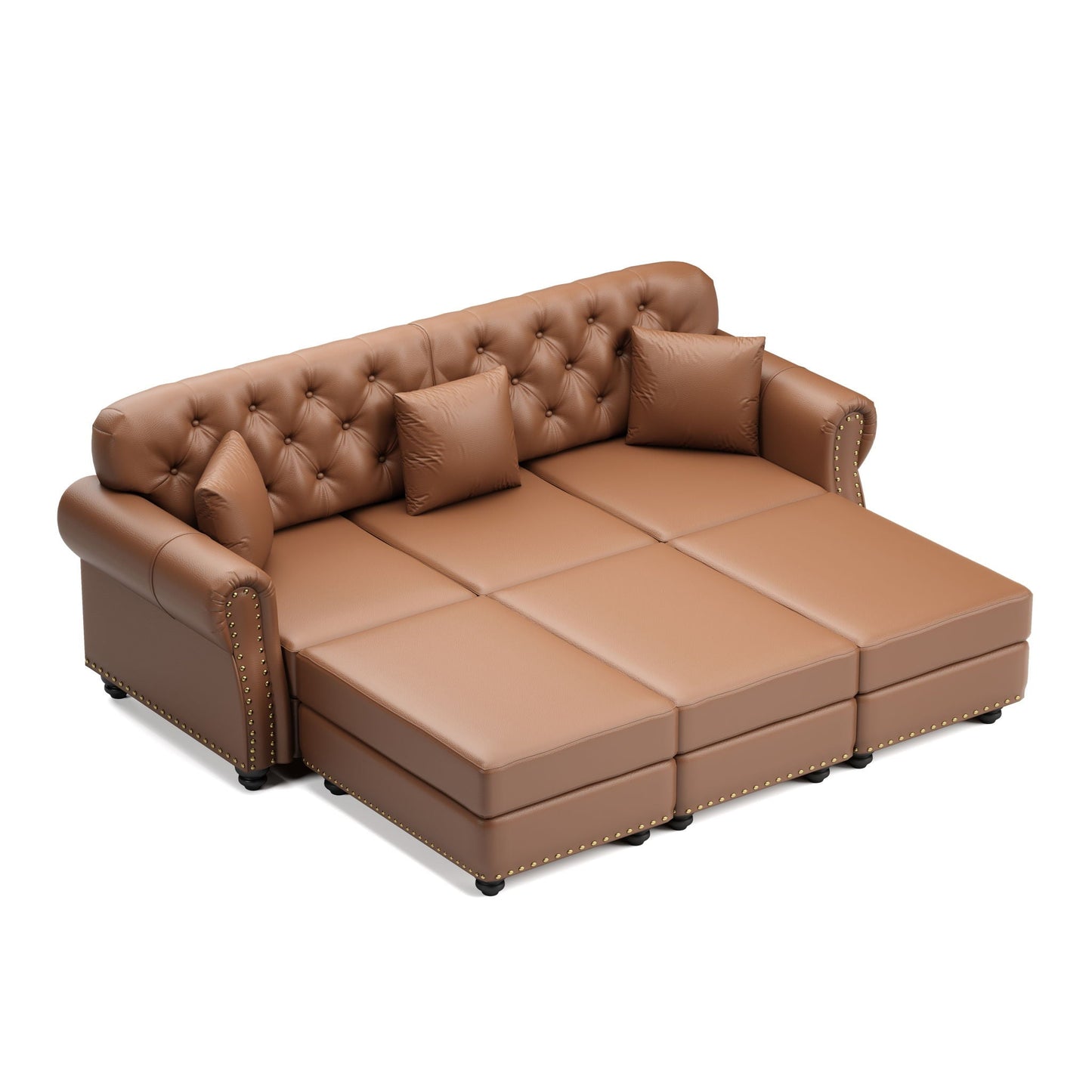 Upholstered Sofa with Nailhead and Ottoman