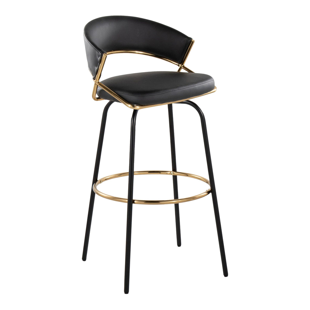 Barstool set HouseOfZazla black faux leather seat with gold metal frame and swivel footrest on Tampa Home & Garden Store