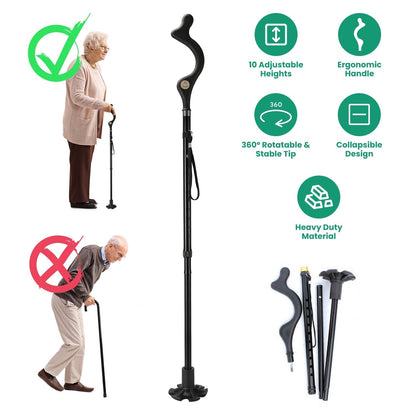 Posture cane by GemGear collapsible with 10-height adjustment for hiking on Tampa Home & Garden Store