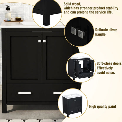 Black solid wood vanity with undermount sink, 2 doors and 1 drawer, soft-close on Tampa Home & Garden Store