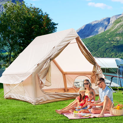 Inflatable glamping tent for 4–6 people khaki by HouseOfZazla with pump, waterproof outdoor tent set on grass on Tampa Home & Garden Store