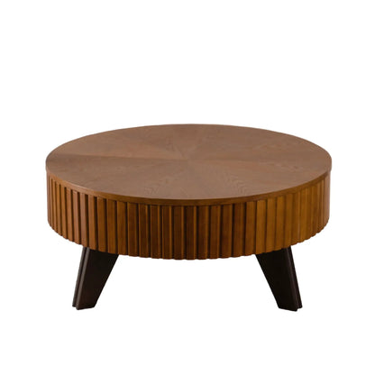 Round Retro Coffee Table with Solid Wood Legs