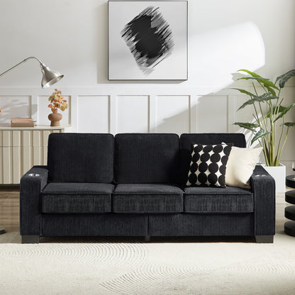 Modern Corduroy 3-Seater Sofa by HouseOfZazla in black corduroy upholstery on Tampa Home & Garden Store