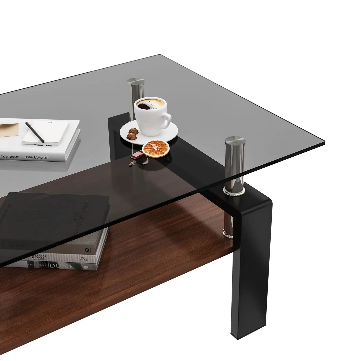 Rectangular Coffee Table With Tempered Glass Top