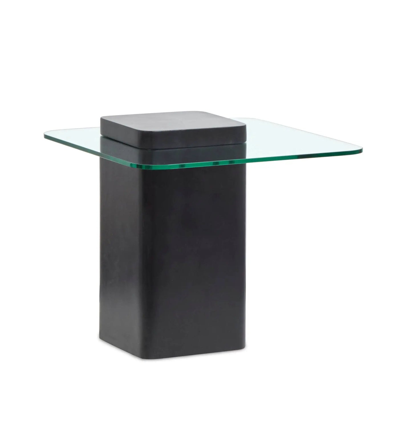 Donora square end table with glass top and dark pedestal base by Unique Piece Furniture on Tampa Home & Garden Store