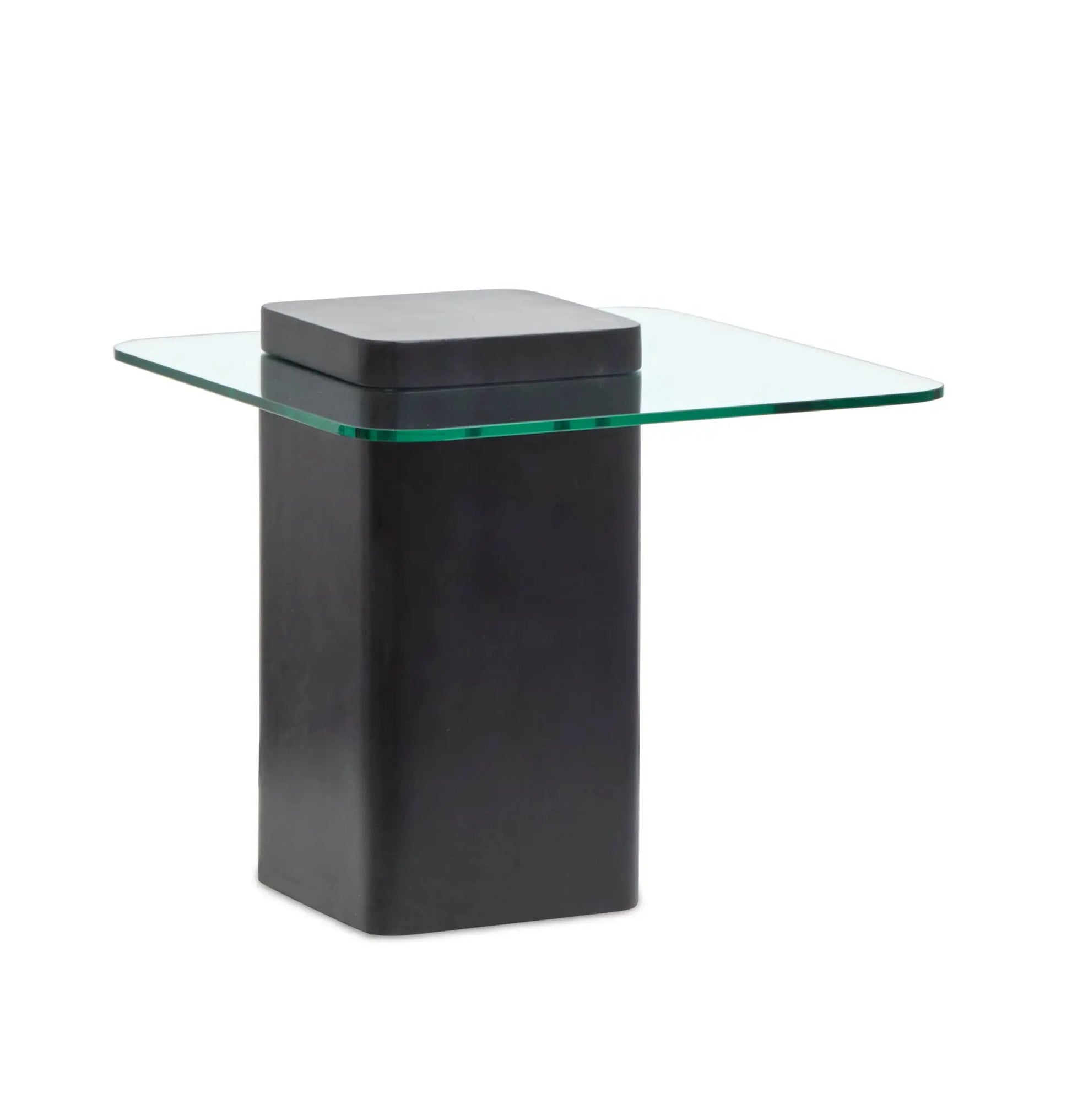 Donora square end table with glass top and dark pedestal base by Unique Piece Furniture on Tampa Home & Garden Store
