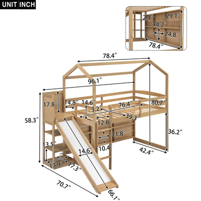 HouseOfZazla wooden loft bed with slide, climbing ramp, storage shelves and built-in light on Tampa Home & Garden Store