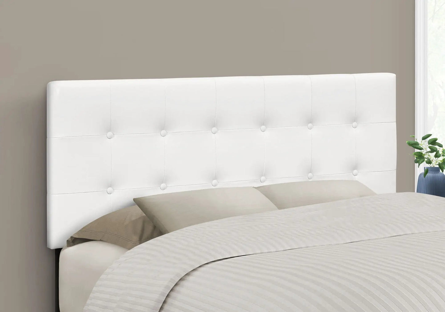 Upholstered headboard white leather-look tufted panels Unique Piece Furniture Store on Tampa Home & Garden Store