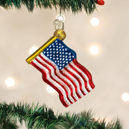 Adorno navideño de vidrio soplado con la bandera de estrellas del Viejo Mundo