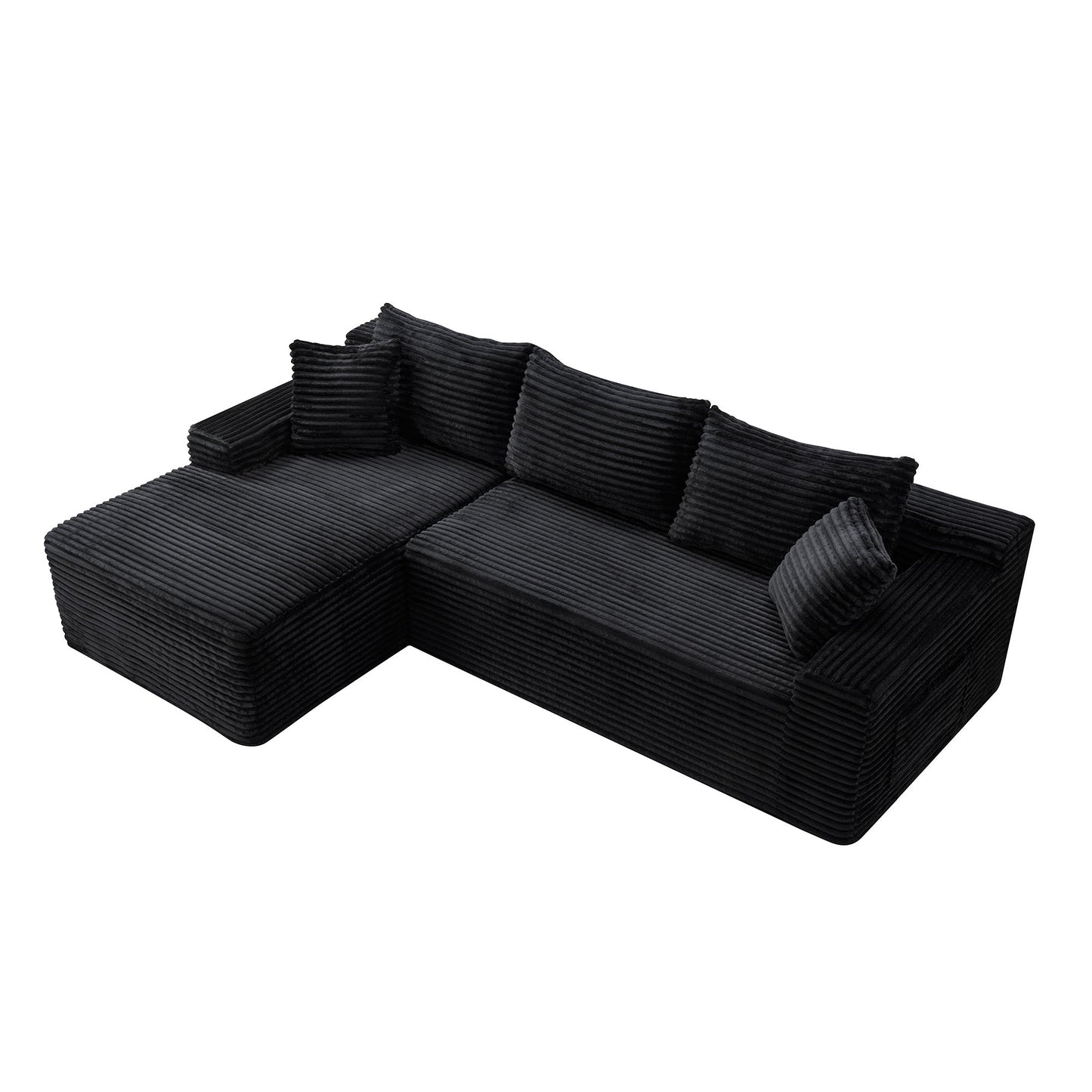 94.5in Cloud Modular Sectional Sofa with L-shaped Chaise in black ribbed fabric by HouseOfZazla on Tampa Home & Garden Store