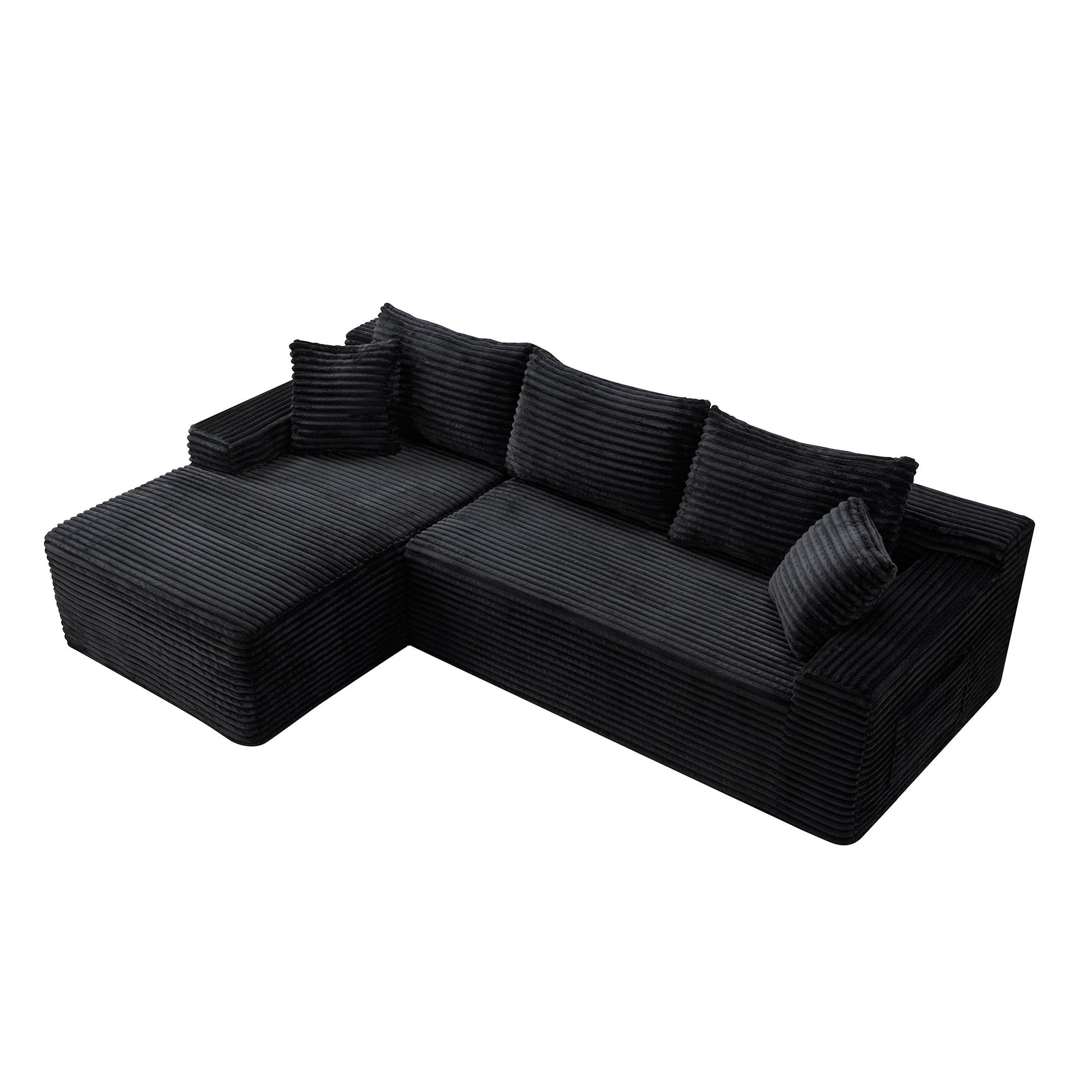 94.5in Cloud Modular Sectional Sofa with L-shaped Chaise in black ribbed fabric by HouseOfZazla on Tampa Home & Garden Store