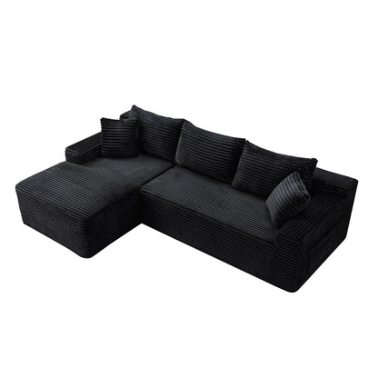 94.5in Cloud Modular Sectional Sofa with L-shaped Chaise in black ribbed fabric by HouseOfZazla on Tampa Home & Garden Store