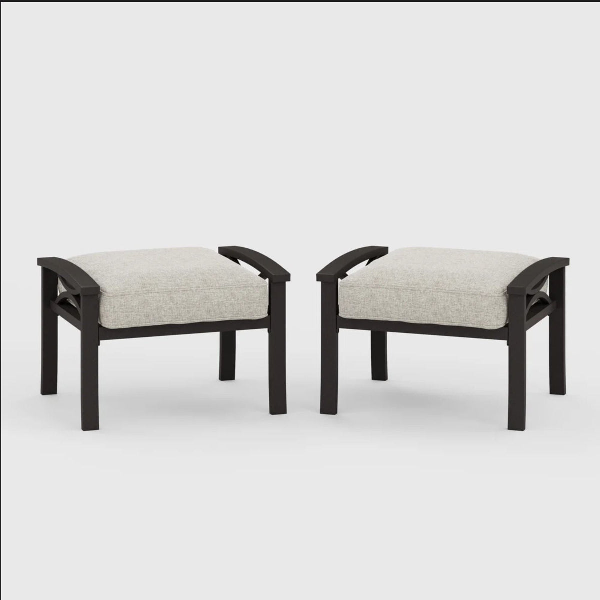 Modern all-weather ottomans set of 2 with light beige cushions and dark metal frames by HouseOfZazla on Tampa Home & Garden Store