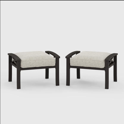 Modern all-weather ottomans set of 2 with light beige cushions and dark metal frames by HouseOfZazla on Tampa Home & Garden Store