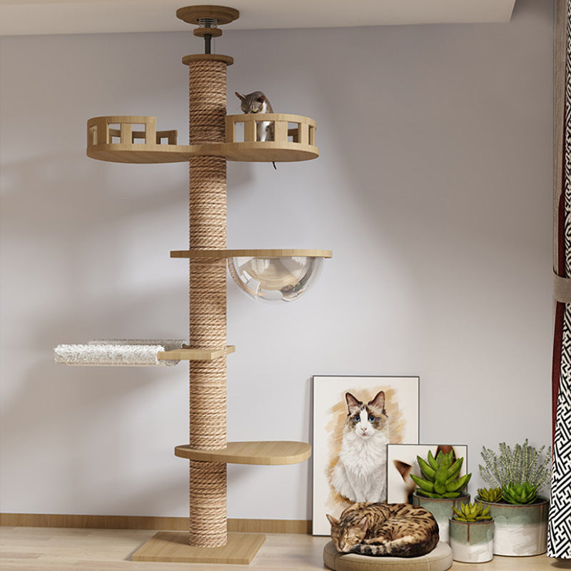 Tongtian Column Climbing Frame Cat Toys wooden cat tree with sisal rope platforms on Tampa Home & Garden Store