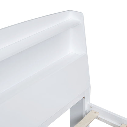 White platform bed frame close-up with exposed trundle rail on Tampa Home & Garden Store
