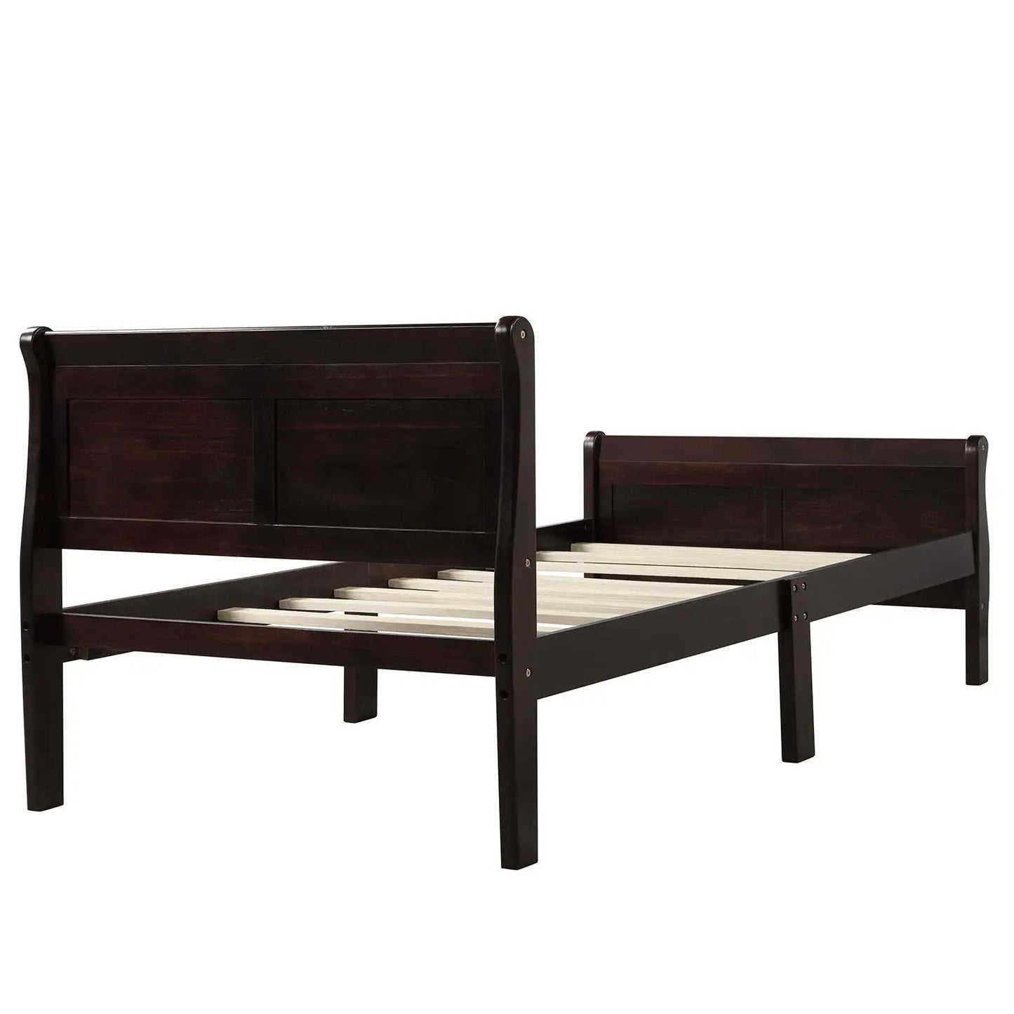 Platform bed frames in dark wood with headboard and footboard, wood slat support, 2 pieces on Tampa Home & Garden Store