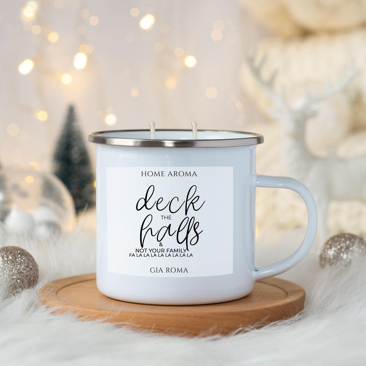16oz Gia Roma candle mug white ceramic, two-wick deck the halls home fragrance candle on Tampa Home & Garden Store