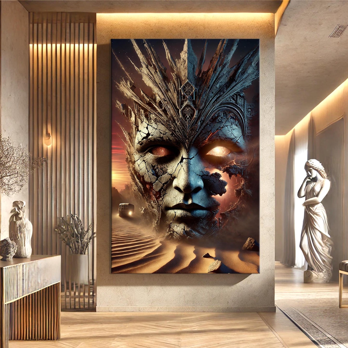 Cool Eclipse Wall Art canvas by Tailored Canvases cracked-face portrait with branching crown on Tampa Home & Garden Store