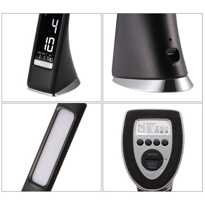 Stevvex LED desk lamp with calendar clock, dimmable reading light, black finish, USB port on Tampa Home & Garden Store